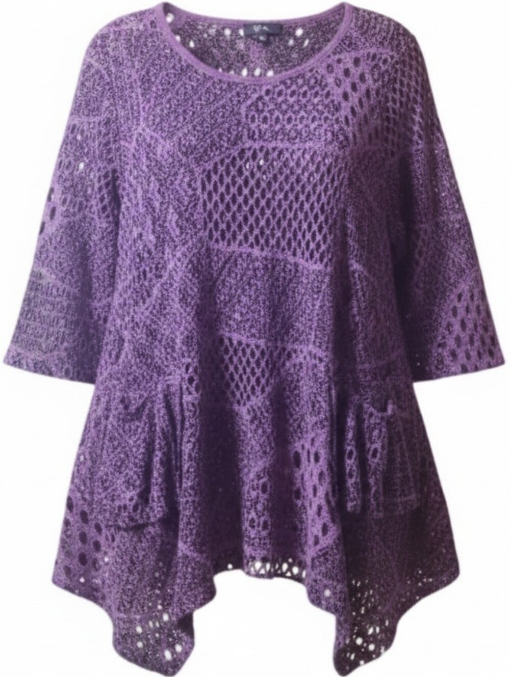 LILY | Purple‎ Crochet Open Weave Lace Boho Whimsigoth Dark Fairy Tunic | 3X